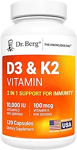 Dr. Berg Maximum Strength 7-in-1 Vitamin D3 K2 10,000 IU ← Naturalmente Derivado D3 Silencio 4X Lab-Tested " Verified peru High Absorption Formula  durable K2 D3 Vitamin Supplement - 120 Capsules