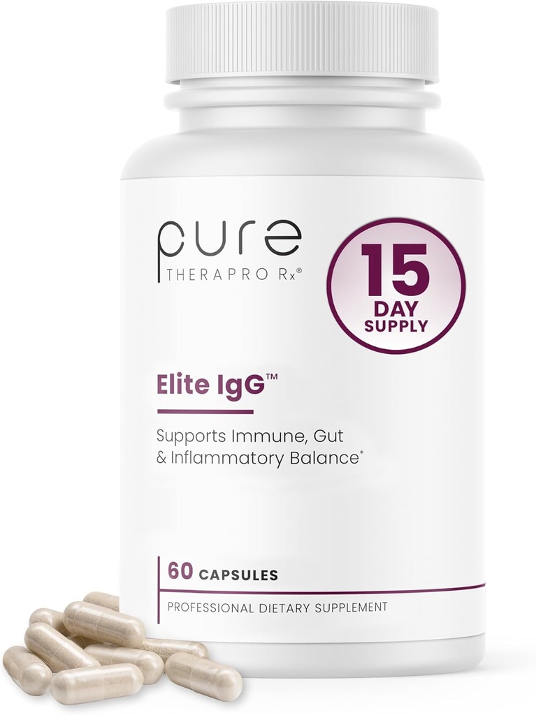 Puro Therapro Rx Elite IgG Inmunoglobulina Suplemento TENIDO 1100+ mg IgG, IGA &amp; IgM Serum Derived Immunoglobulins (SBI) ← Colostrum Supplement Alternative TEN Gluten, Dairy &amp; GMO Free (60 Capsules)
