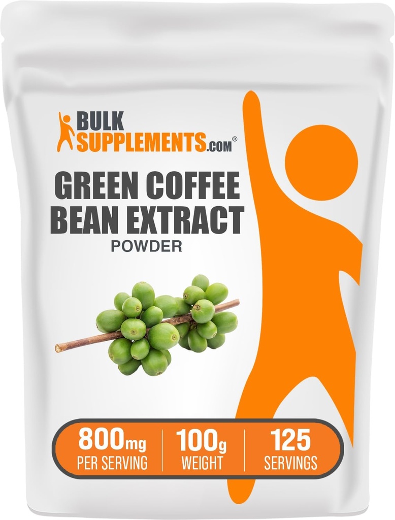 BulkSupplements Green Coffee Bean Extract Powder - Green Coffee Bean Supplements - Energy Support, Gluten Free, 800mg por Serving, 100g (3.5 oz) (Pack of 1)