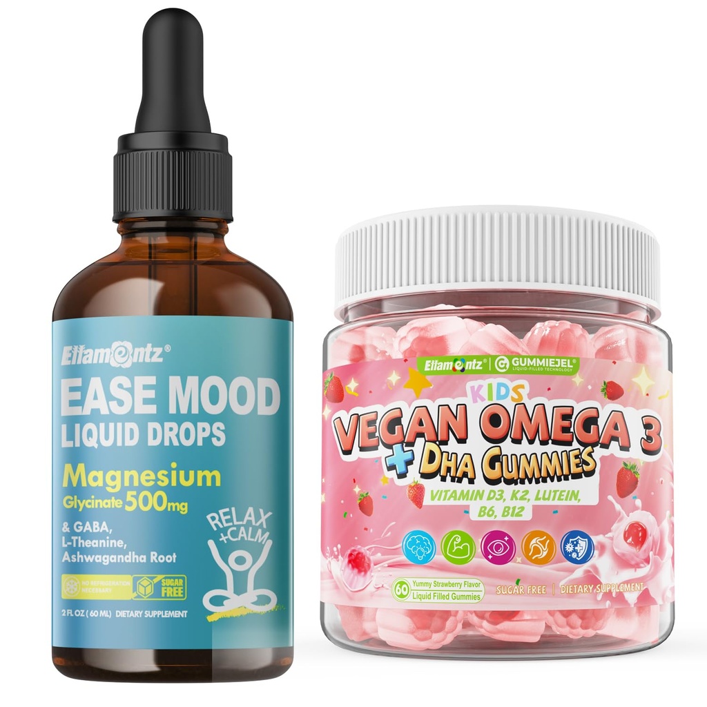 Magnesium Glycinate Liquid Drops for Kids & Omega 3 Gummies