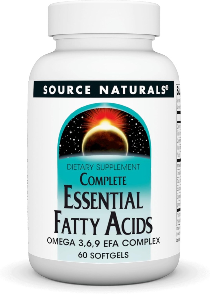 Fuente Naturales Ácidos grasos esenciales completos Omega 3,6,9 Complejo EFA, 60 Softgels