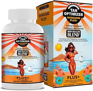 Tan Optimizer SkinGuard Plus+ – Sugar-Free Tanning & Anti-Aging Supplement with 240mg Polypodium, Beta Carotene & Antioxidants for Radiant, Youthful Skin – 30 Capsules