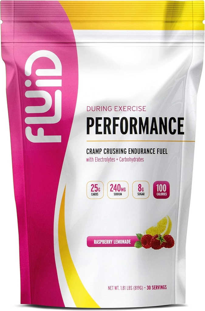 Fluid Performance - Bajo Sugar Endurance Fuel Sports Drink Mix with Electrolytes, All Natural Ingredients, Gluten-Free for Before or During Exercise (Raspberry Lemonade, 30 Serving)