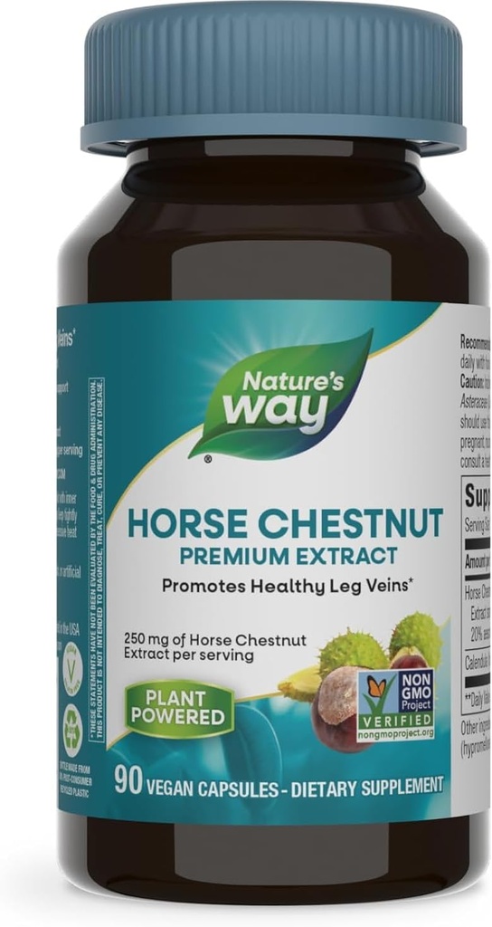 Extracto de Castaña de Caballo de la Naturaleza, Extracto Premium, Promueve Veinas de la pierna sana*, 250 mg por Serving, Vegan, 90 cápsulas (Paquete May Vary)