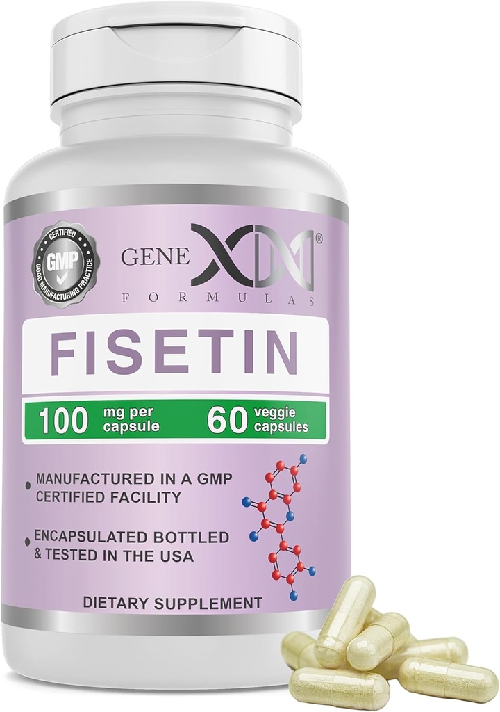 Fórmulas Genex Fisetin 100mg/Serving (60 cápsulas) - Antioxidante que apoya el envejecimiento saludable, el bienestar cerebral y la salud cognitiva - No GMO, Gluten Free, Vegetarian - 2 meses de suministro