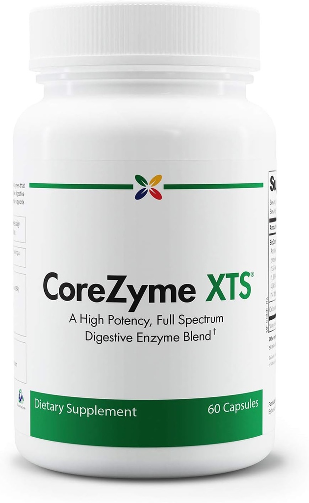 Stop Aging Now - CoreZyme XTS - Enzimas digestivas de espectro completo Blend - Soporte inmunitario, digestión saludable, Nausea, Bloqueo &amp; Gas Relief - Lactase, Protease, Amylase, Ox Bile Extract - 60 cápsulas