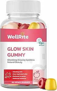 Glow Skin Gummy Vitamins, 60 Count, Apple Flavored, Vegan, Gelatin Free, Gluten Free, Nut Free, Glowing & Hydrated Skin, Reduced Eczema, Reduced Wrinkles
