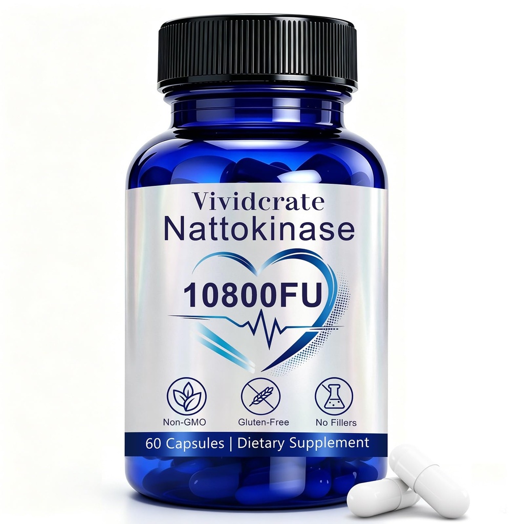 Nattokinase 10800 Fu, Ultimate Nattokinase 10800 Fu, Organic Nattokinase Supplement 10800 Fu, Vegan & Gluten-Free, Daily Health Support, 60 Capsules.1Bottle