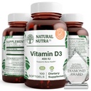 Natural Nutra 100 Vitamin D3 400 IU Softgels - VIT D Supports Immune Function, Bone & Teeth Health - Sunshine Vitamin D Formula for Cardiovascular & Lung Support - Gluten-Free Dietary Supplement