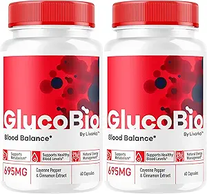 (2 Pack) GlucoBio Capsules - Píldoras oficiales de Gluco Bio Support, Fórmula avanzada para el equilibrio general, GlucoBio Pills, GlucoBio Suplemento, Glucovio Reseñas, 60 cápsulas para 2 meses