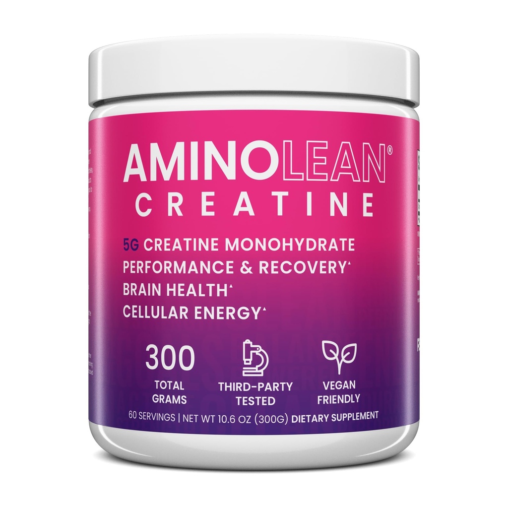 Cretina AminoLean para Mujeres y Hombres, Monohidrato de Creatina Pura Suplemento de Polvos de Monohidratos para Tonificación muscular, Apoyo al Mood, Boost de Energía y Salud Cerebro, 300g