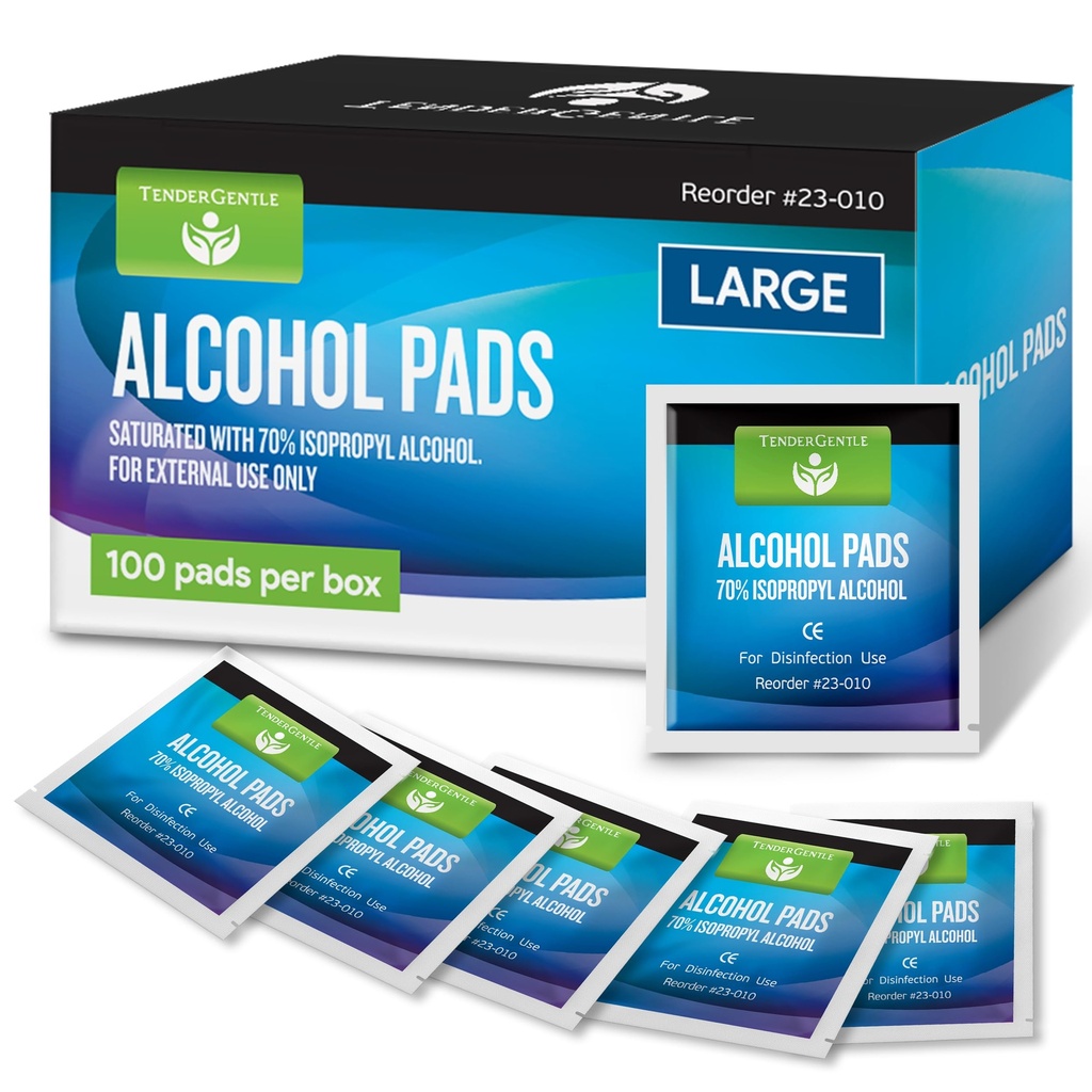 Alcohol Wipes Individually Wrapped - 100 Sterile Alcohol Prep Pads Saturated with 70% Isopropyl - Skin Prep Swabs for First Aid, Injections, Nails, and Medical Use - Large