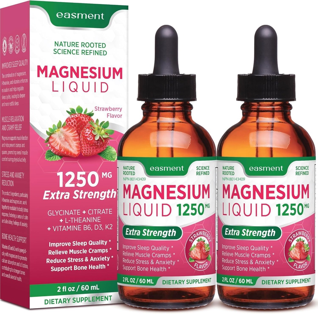 Magnesium Glycinate and Citrate Liquid Supplement: with Vitamin D3, K2, B6 " L-Theanine, for Muscle Relaxation, Sleep Support " Global Wellness of Women - 120mL