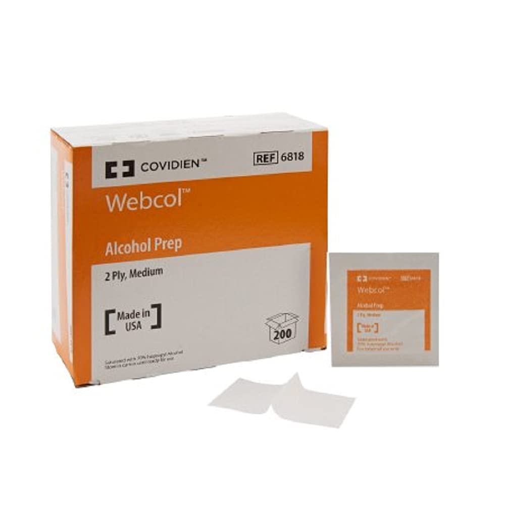COVIDIEN 6818pk6 6818 Webcol Alcohol Prep, Sterile, Medium, 2-Ply, 4.3" Height, 2.1" Wide, 4" Length, Pad, 6 Packs of 200 (Pack of 1200)