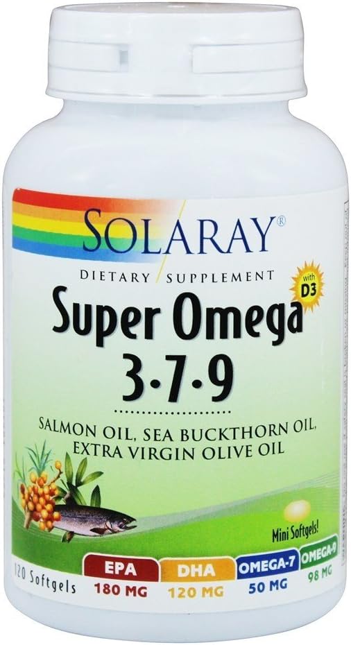 Solaray Super Omega 3-7-9 con vitamina D-3 " Aceite de salmón, 120 Softgels