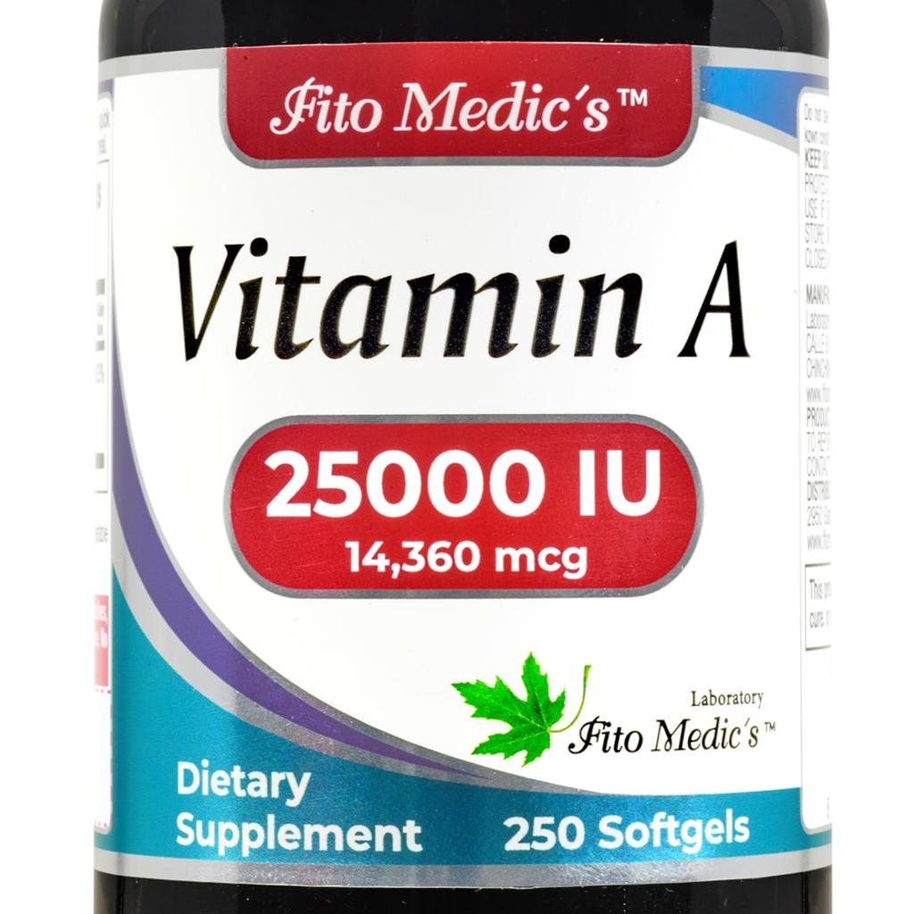 FITO MEDIC'S Lab - Vitamin a 25000 iu softgels - 250 Softgels- Ultra high Absorption, Healthy Skin & Eyes, Antioxidant Activity & Immune System Function.