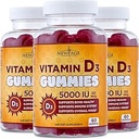 NUEVA AGE Vitamina D3 5000 UI 125mcg Gummies - Soporte para Inmunes, Salud Fuerte del Hueso - No Gluten-Free, sin lácteos, sin gelatina (180 Gummies (Pack of 3))