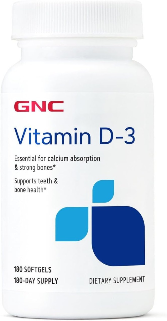 GNC Vitamina D3 50mcg Suplemento, apoya los dientes y la salud ósea, 180 servicios
