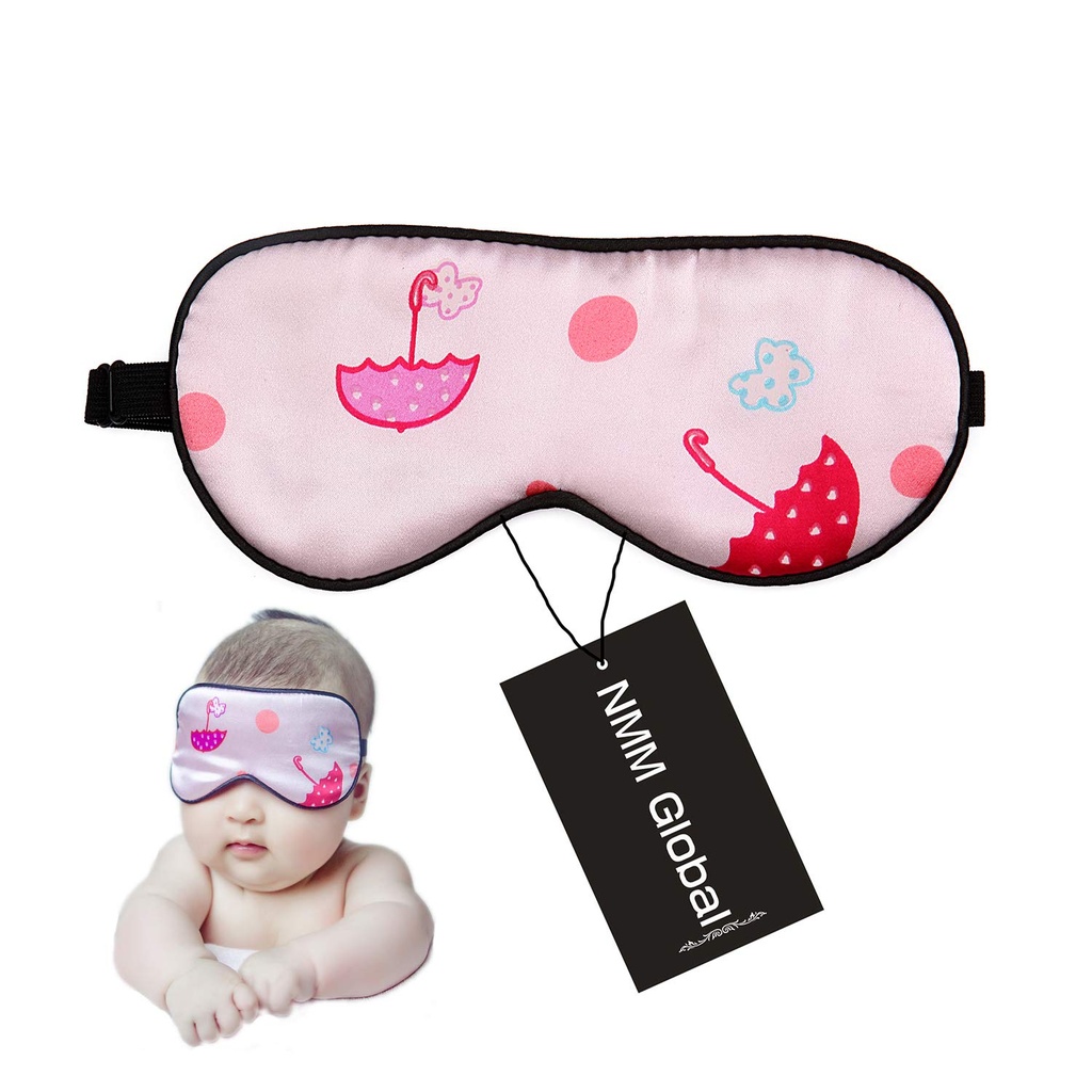 100% Natural Silk Sleep Eye Mask Kids, Cute Night Sleeping Mask with Adjustable Elastic Strap for Newborn (Baby Cute Pink)