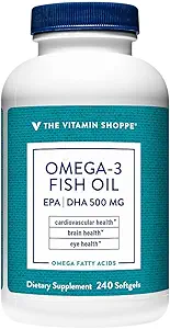 Vitamin Shoppe Omega 3 Fish Oil, EPA & DHA 500mg, Purity Assured, Molecularly Distilled to Support Cardiovascular, Joint and Brain Health 1000mg (240 Softgels)