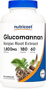 Nutricost Glucomannan 1,800mg Por Serving, 180 Capsules - Fuente de fibra natural, No GMO, Gluten Free