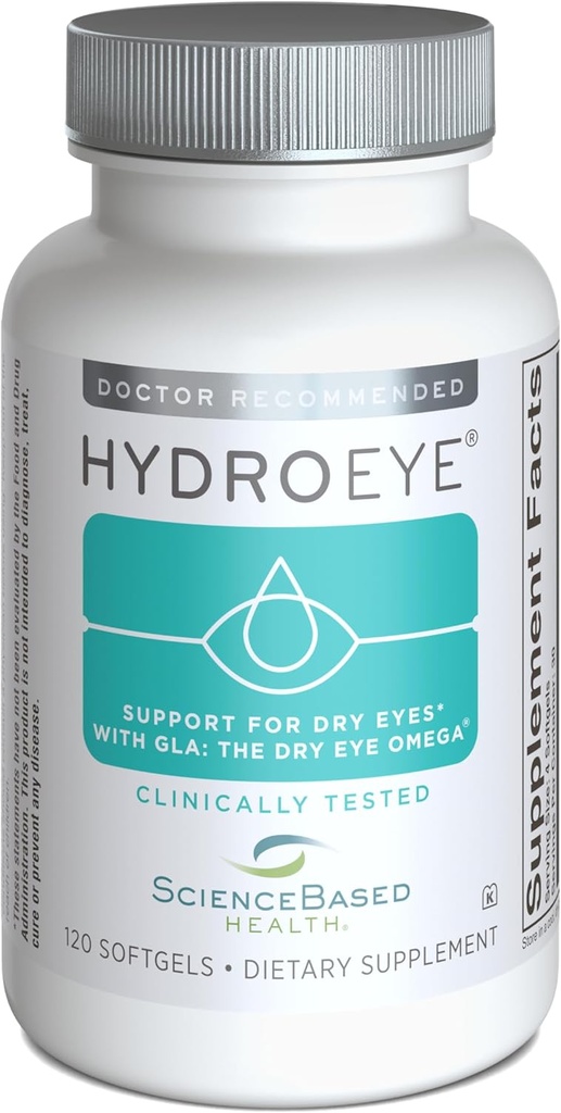 CienciaBased Health HydroEye Dry Eye Supplement – Clinically Tested Formula with GLA, EPA and DHA – Eye Comfort & Tear Film Support – 120 Softgels