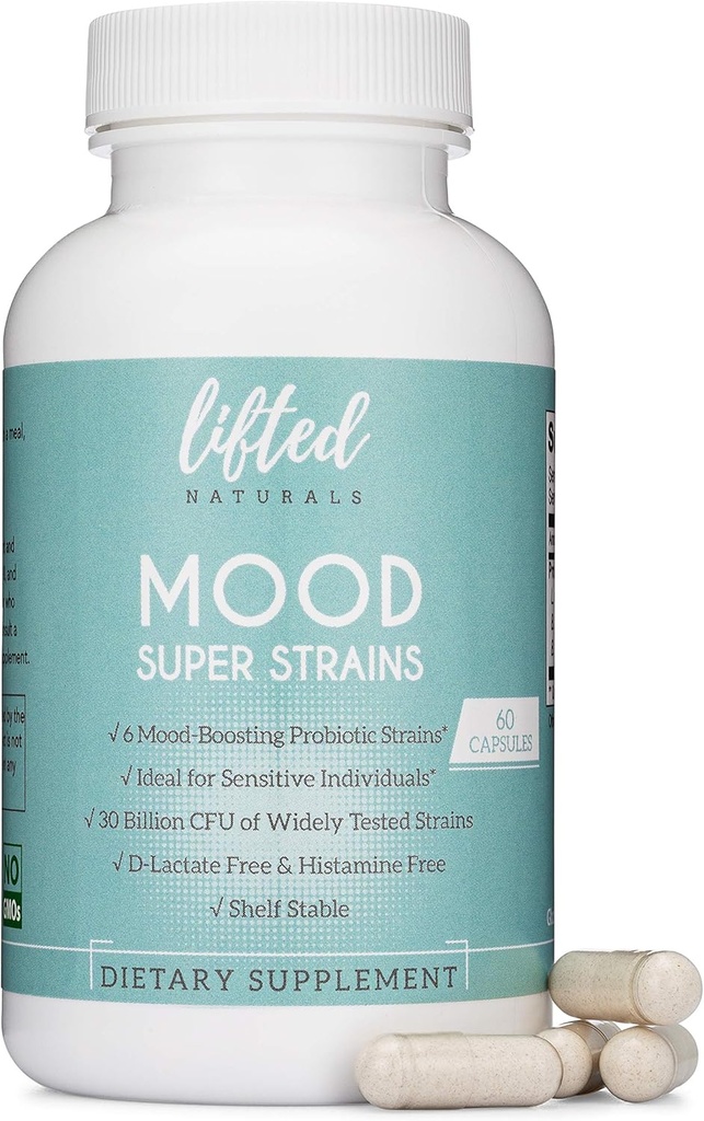 Probióticos - Mood Super Strains Probiótico - Naturalmente apoya la digestión " Mood - Probióticos libres de histaminas w/L Rhamnosus GG, Shelf Stable Probiotic Supplement, 60 Day Supply, Non-GMO, Vegan