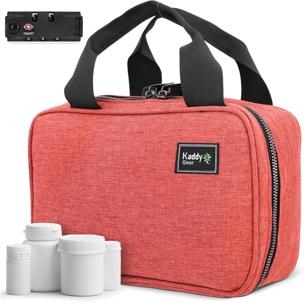 Kaddy Caja de Organizador de Píldoras Seguros, Almacenamiento para Botellas de Medicina o Suplementos; Toiletry; Viaje o hogar, TSA Cerradura Aprobada (Red)