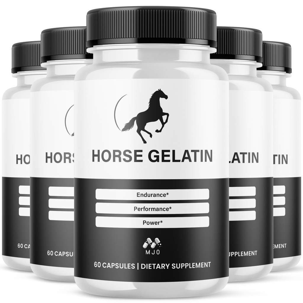 (5 Pack) Horse Gelatin Capsules,Official HorseGelatin Pills for Men with All Natural Ingredients,Maximum Strength Supplement with Premium Vitamins Supporting Optimal Wellness and Health (300 Capsules)