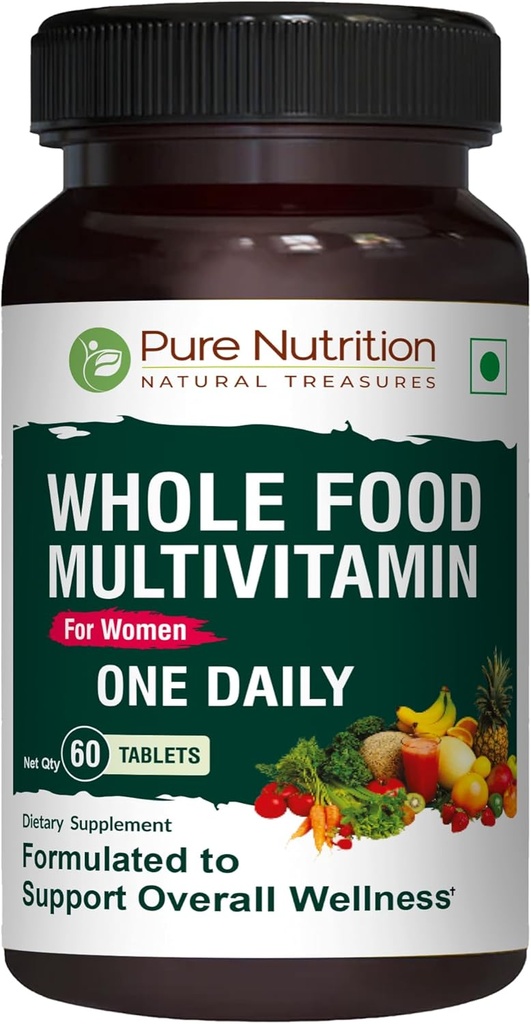 Pure Nutrition Whole Food Multivitamin for Women | 60 Tabs | One-A-Day | 100% RDA | 24 Natural Vitamins and Minerals | All Natural Plant Based Women's Multivitamin | 2 Months Supply
