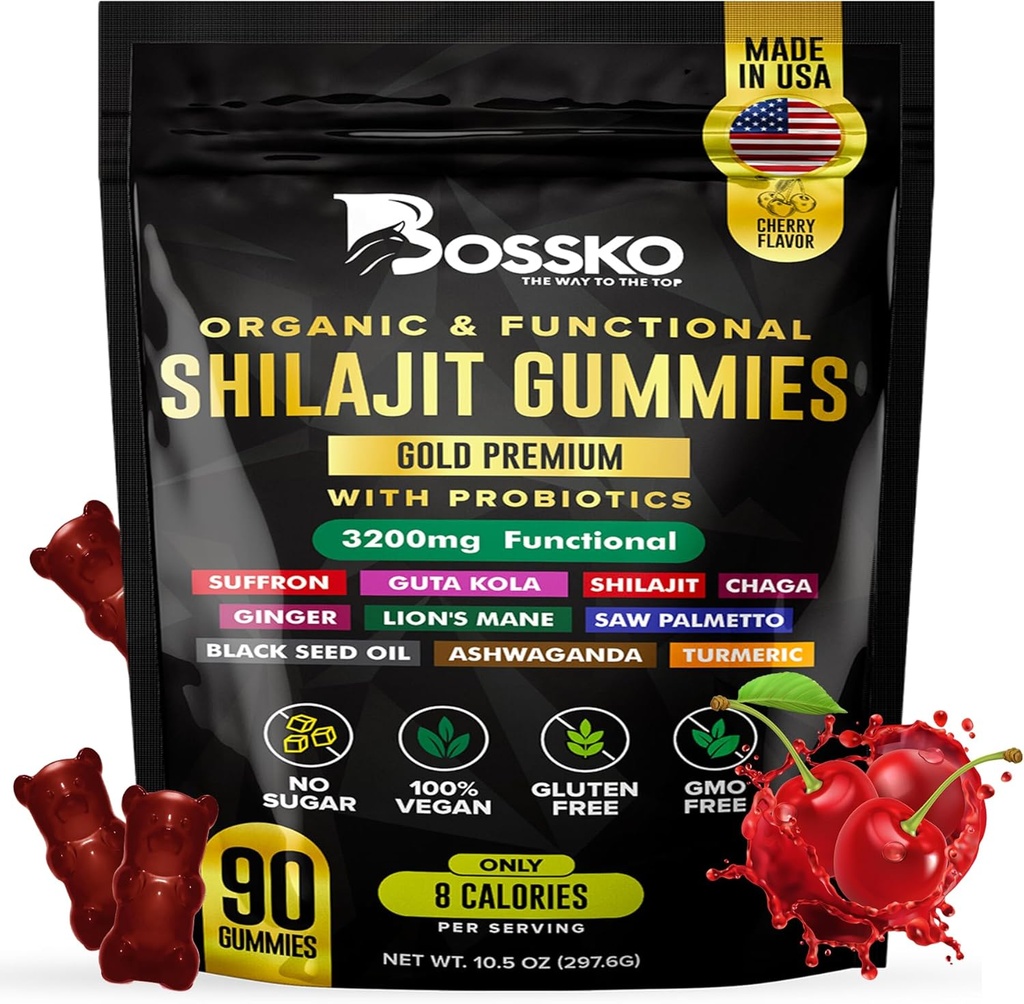 3200 MG Pure Himalayan Shilajit Gummies Orgánica para Mujeres Hombres con Probióticos &amp; Magnesio Ashwagnadha Chaga Turmeric Fulvic Acid 105+ Trace Minerals I Vegan Non-GMO I Lab Tested I 90 Count