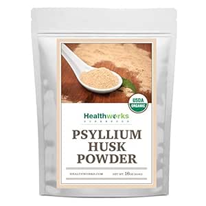 Saludos Psyllium Husk Powder Orgánico -16 Oz / 1 Lb - Raw - Certified Organic - Finely Ground Powder de India - Keto, Vegan " Non-GMO - Fiber Support