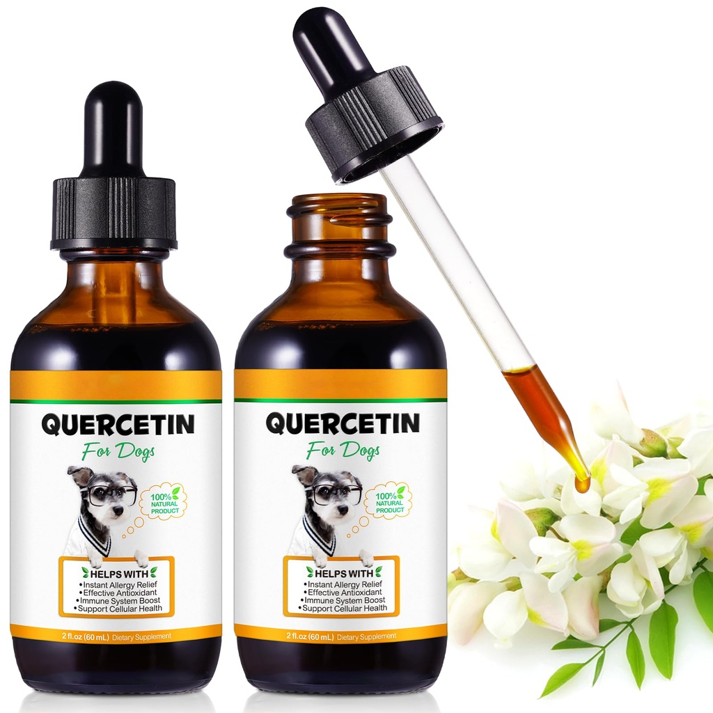 Quercetin for Dogs, Dog Quercetin Liquid Drops, Dog Herbal Supplement Support Allergy Relief, Cellular Health, Immune Boost, Antioxidant 60 ml-2pcs
