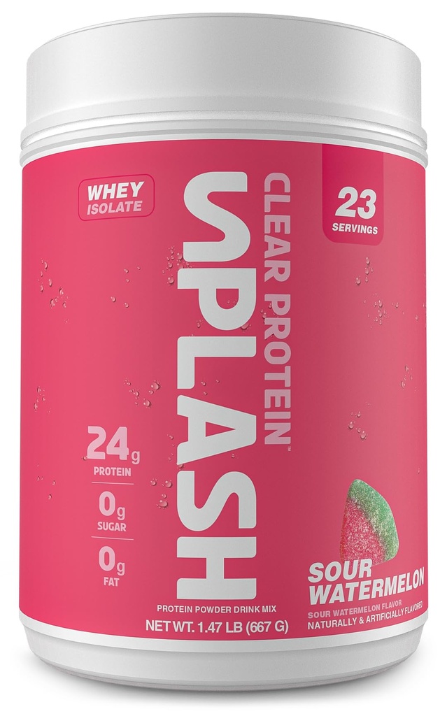Revolution Nutrition, Splash Clear Protein, Clear Whey Protein Powder, Juice-Type Protein, Candy Flavour, Collagen, 24g Protein, Zero Sugar, Zero Carb, 667g, 23 Servings (Sour Watermelon, 1.47 Pound)