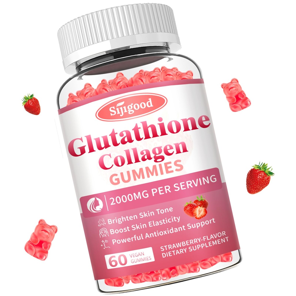 Glutathione Collagen Gummies, Skin Brightening & Anti-Aging, Supports Hair, Skin & Nail Health, Glutathione Supplement for Women, Strawberry Flavor, 60 Count