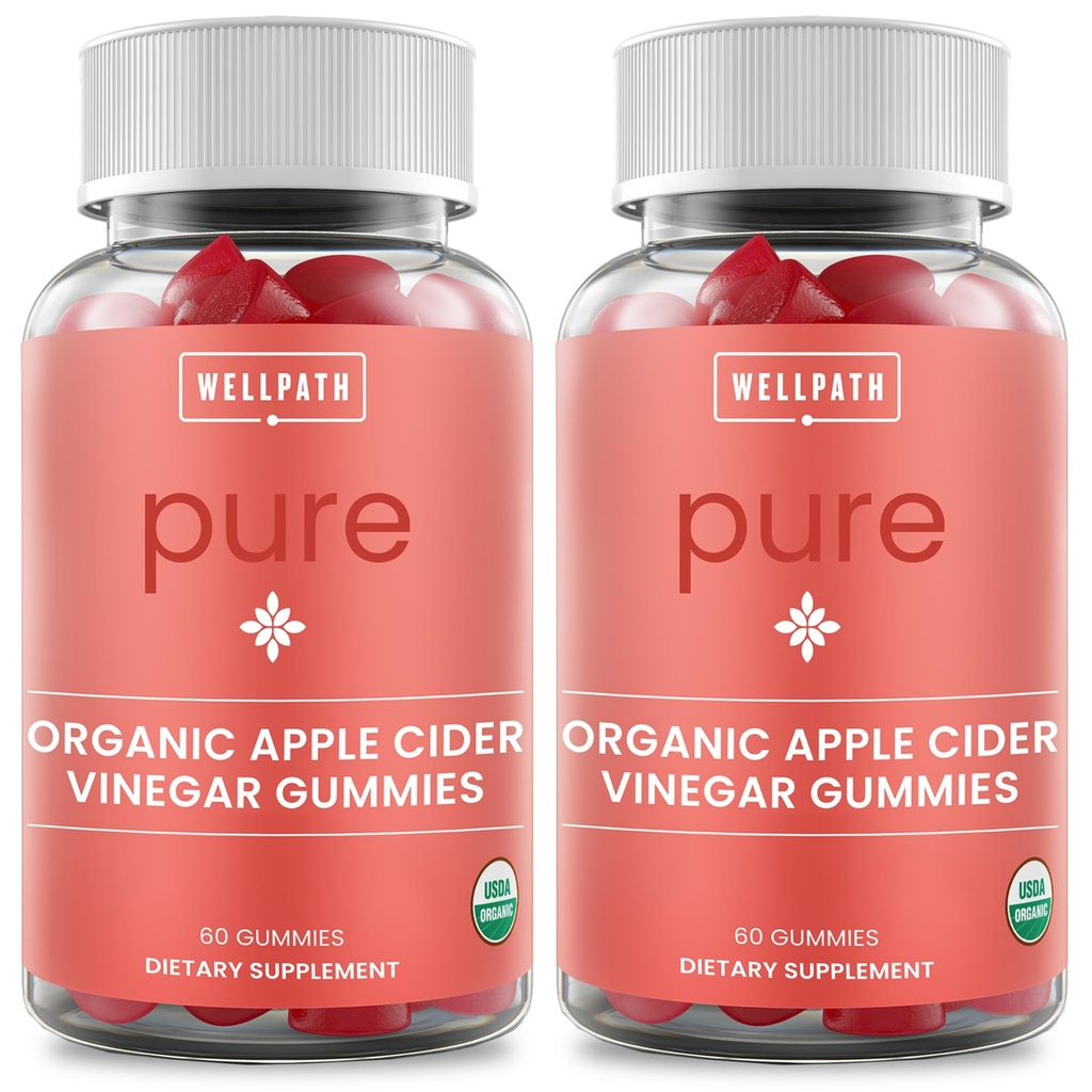 WellPath Pure ACV Gummies (2 Pack) - Apple Sider Vinegar with Mother - USDA Organic Gummy with Ginger for Gut Health ← Vegan, Non-GMO, 120 Ct
