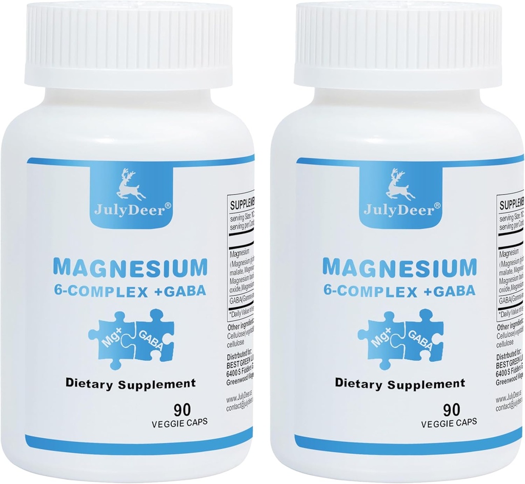 2 Botellas Complejo de Magnesio Seis veces Ø 350mg de Magnesium Glycinate, Malate, Citrate, Taurine, Oxide, L-threonate for Muscles,Nerves, limitada Energy, GABA Sleep Support TEN High Absorption TEN Vegan ANTE 90 Capsules