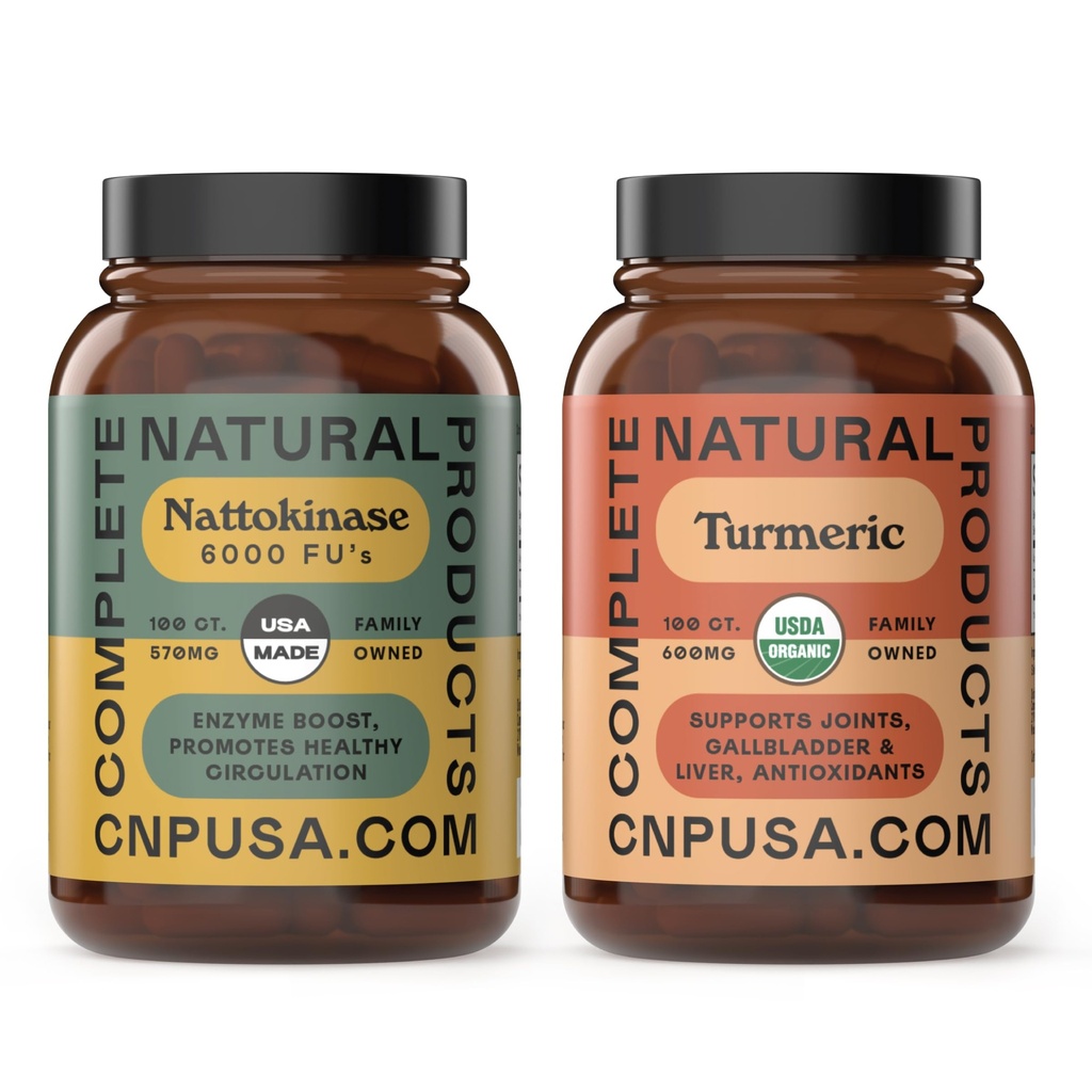 Complete Natural Products Nattokinase 100 Capsules & Turmeric 100 Capsules Bundle