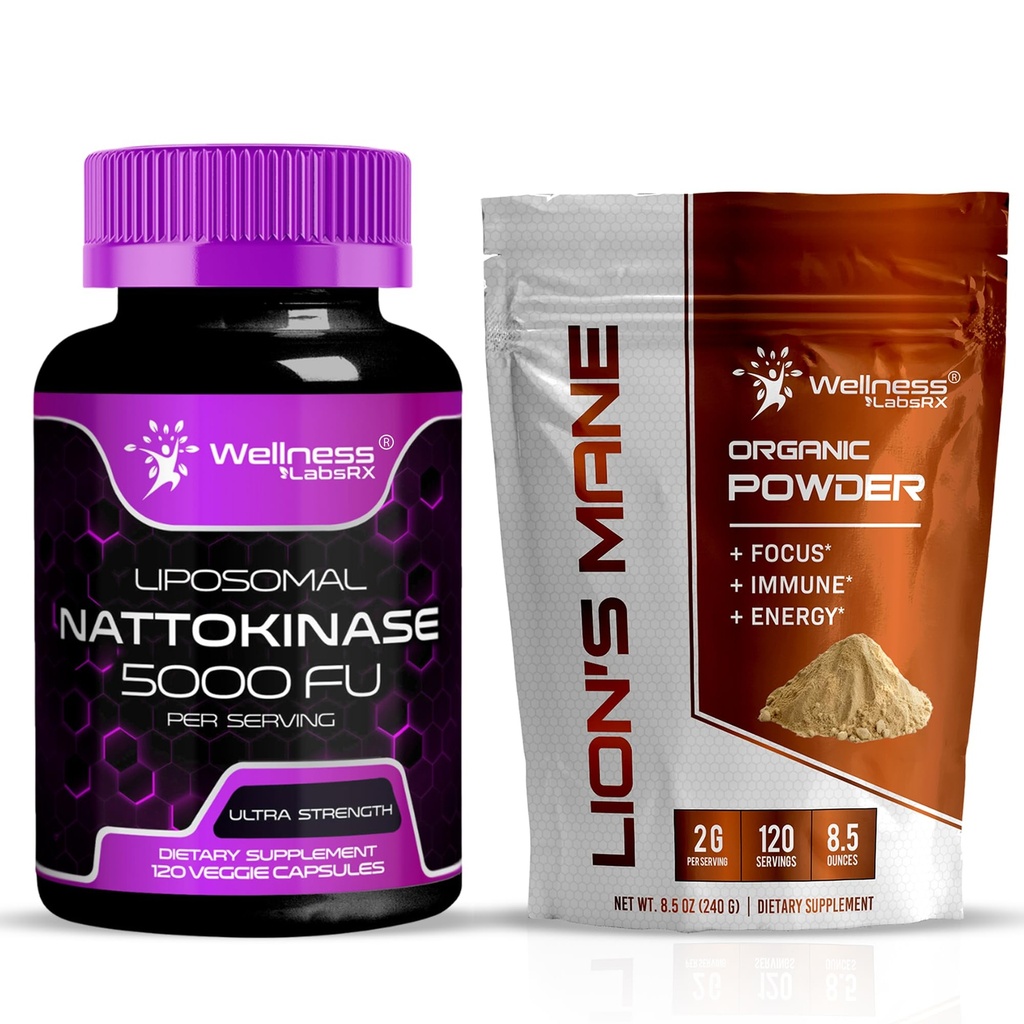 WELLNESS LABSRX Nattokinase Capsules - Lions Mane Powder | Bundle