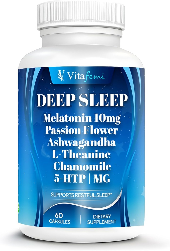 18-in-1 Melatonina10 mg , Suplemento natural de sueño profundo para adultos, no-ábito formando, Ashwagandha, L-Theanine, Magnesio, manzanilla, 5-HTP, No GMO