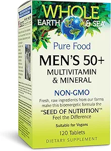 Factores naturales Toda la Tierra &amp; Mar Hombres 50+ Multivitamina &amp; Mineral - Soporte nutricional diario Multivitamina - Soportes Cerebro Salud &amp; Sistema Inmunitario Función - Vegan - 120 Tabletas (60 Servimientos)