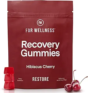 Para la recuperación de bienestar Gummies Restaurar Silenciosos Tart Cherry Suplementos de energía con electrolitos para la calma muscular, rendimiento post-operatorio " recuperación ¦ Vegan, No-GMO, 30 Conde