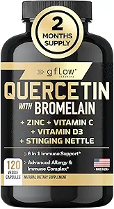 Quercetina con Bromelaina, Suplemento de Nettle Stinginging, Vitamina C Zinc Vitamina D ← No Gluten-Free TEN Hecho en EE.UU.