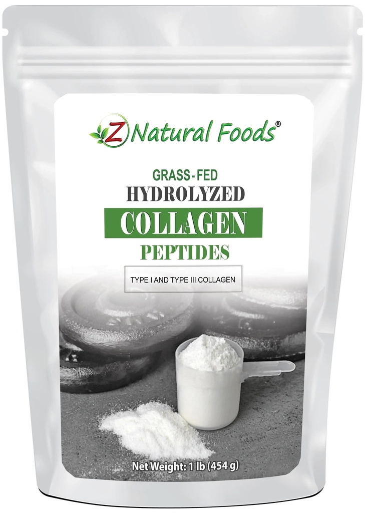 Z Natural Foods Collagen Peptides Powder - Grass-Fed Hydrolyzed Collagen Type 1 and Type 3 Unflavored - for Skin, Hair, Nails & Joints - Keto & Paleo Friendly (1 Pound)