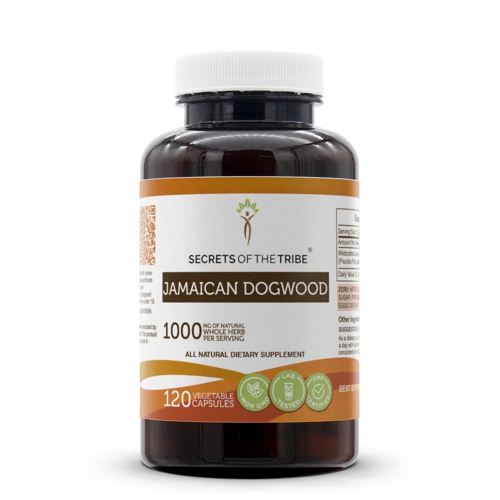 Secrets of the Tribe Jamaican Dogwood 120 Capsules, 1000 mg, Wildcrafted Jamaican Dogwood (Piscidia Piscipula) Dried Bark (120 Capsules)