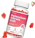 Potasio Gummies for Adults Women ' Men, Potassium Citrate Supplement, Support Leg Cramps, Muscle Health & Electrolyte Balance, Sugar Free, Organic, Vegan, Strawberry, 60 Cts