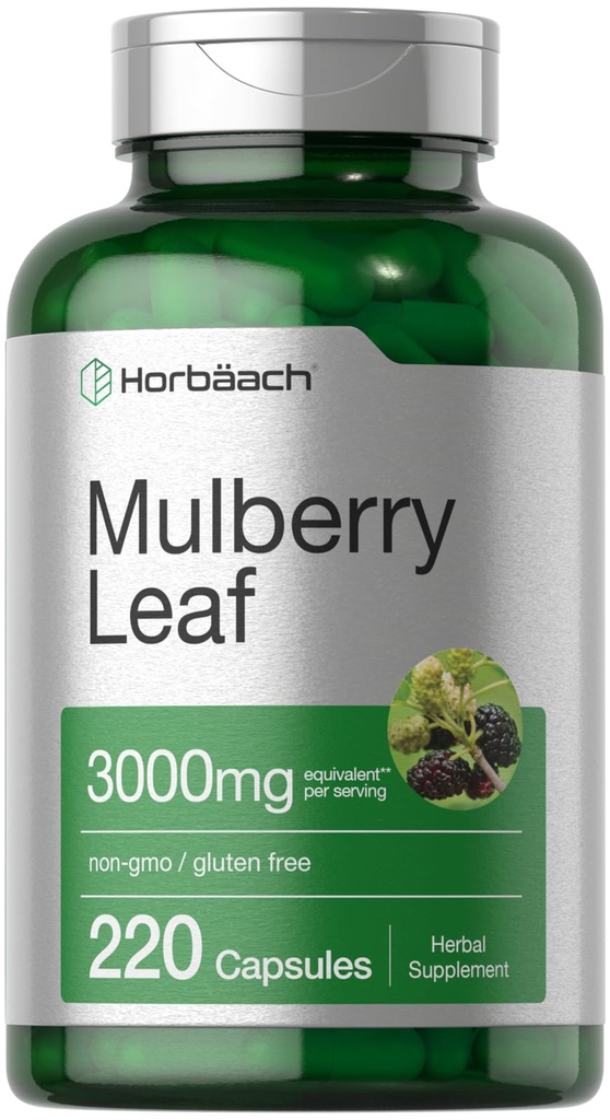 Horbäach Mulberry Leaf Extract Capsules 3000mg Silencioso 220 Conde ← Non-GMO, Gluten Free Herbal Supplement