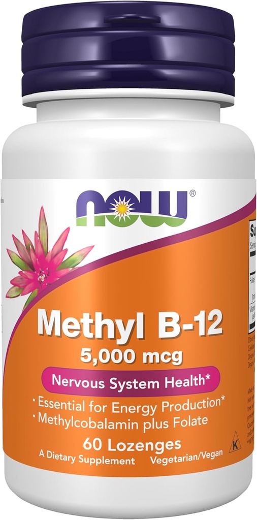 AHORA Suplementos de alimentos, Metil B-12 (Metilcobalamina) 5,000 mcg, Nervous System Health*, 60 Lozenges