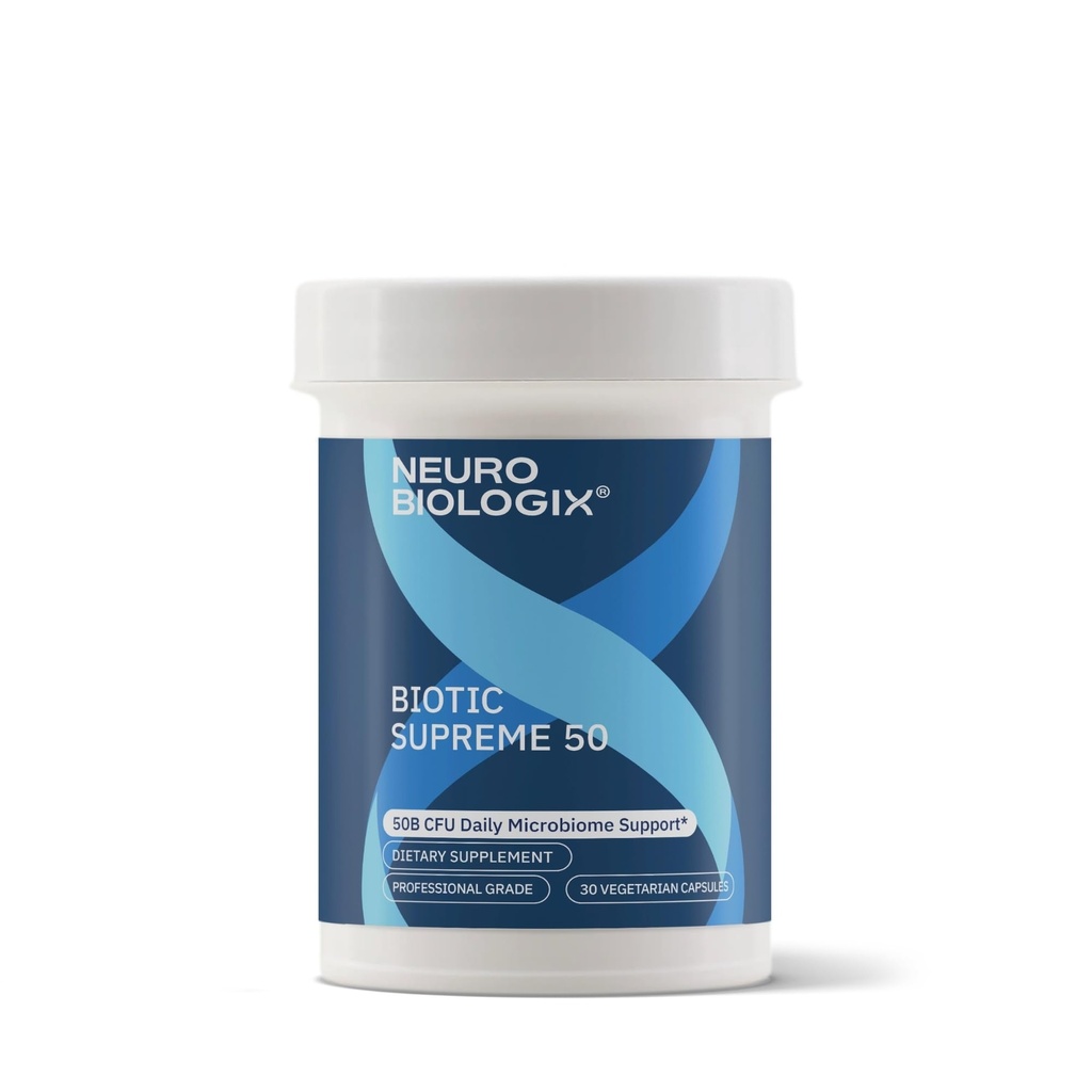 Neurobiologix Biotic Supreme 50, 50 Billion CFU Probiotics with Akkermansia, Saccharomyces boulardii Prebiotic, Supports Gut Flora, Microbial, Digestive & Immune Health, 30 Capsules