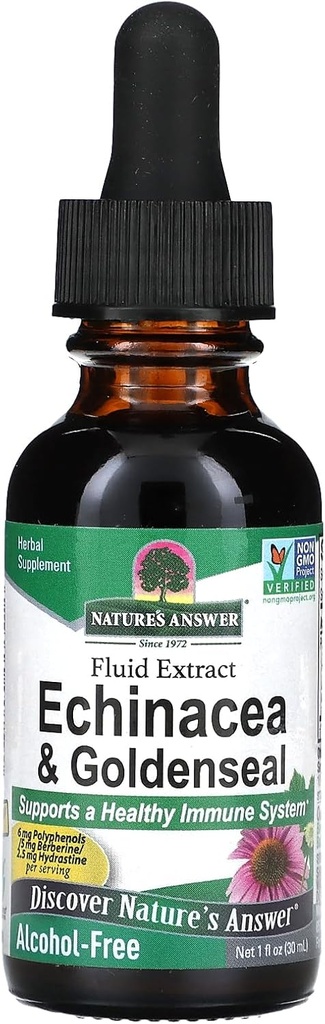 Respuesta de la naturaleza Enchinacea & Goldenseal ← Soporta un sistema sano de inmunes ¦ Super Concentrado Extracto Puro Silencioso libre de alcohol, libre de gluten, Vegan &amp; Kosher certificado 1oz